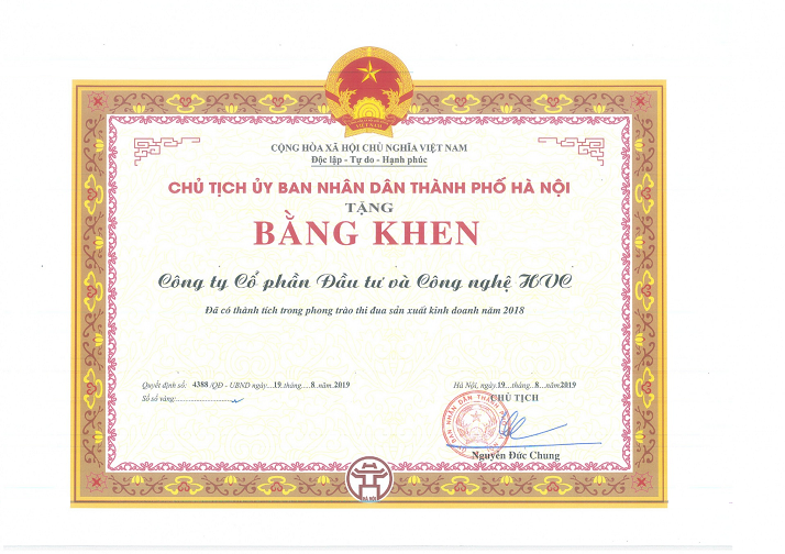 Năm thứ 2 liên tiếp HVC Group nhận bằng khen của Chủ tịch UBND TP Hà Nội