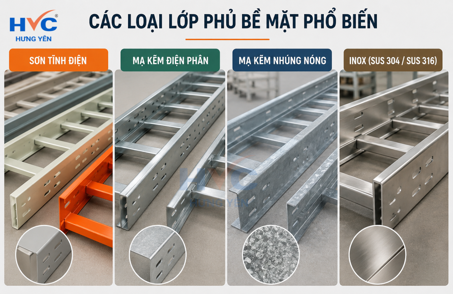 Thang cáp có 4 loại lớp phủ bề mặt được sử dụng phổ biến